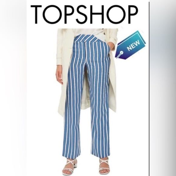 Topshop blue white striped pants new with tags Sz 4 - Picture 1 of 5